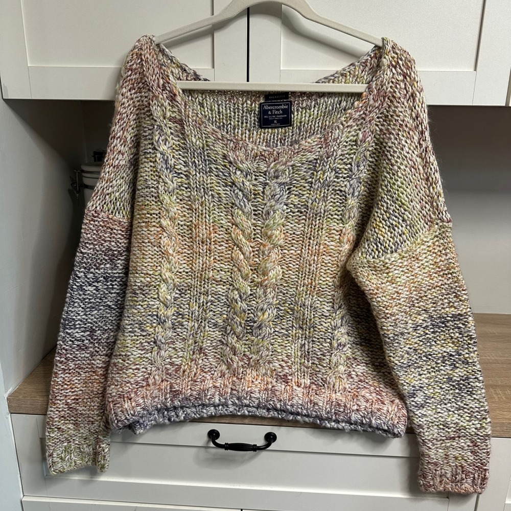 Abercrombie & Fitch Sweater Womens XL Multi Color Oversized Cable Knit Ombre